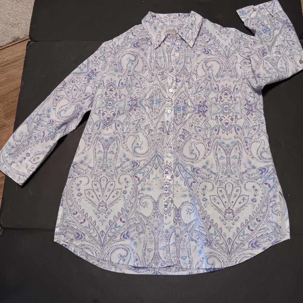 CHICO'S lightweight cotton print button down tunic, 2P - Picture 2 of 13